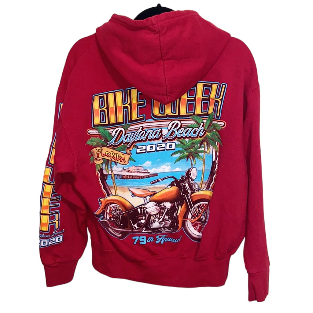Daytona Beach Bike Week 2020 Womens Small Red Graphic Full Zip Sweatshirt Hood